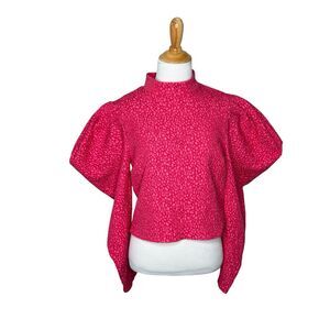 ASOS Design Pink Puff Sleeves Long Sleeve Leopard Print Blouse Size 6 Womens